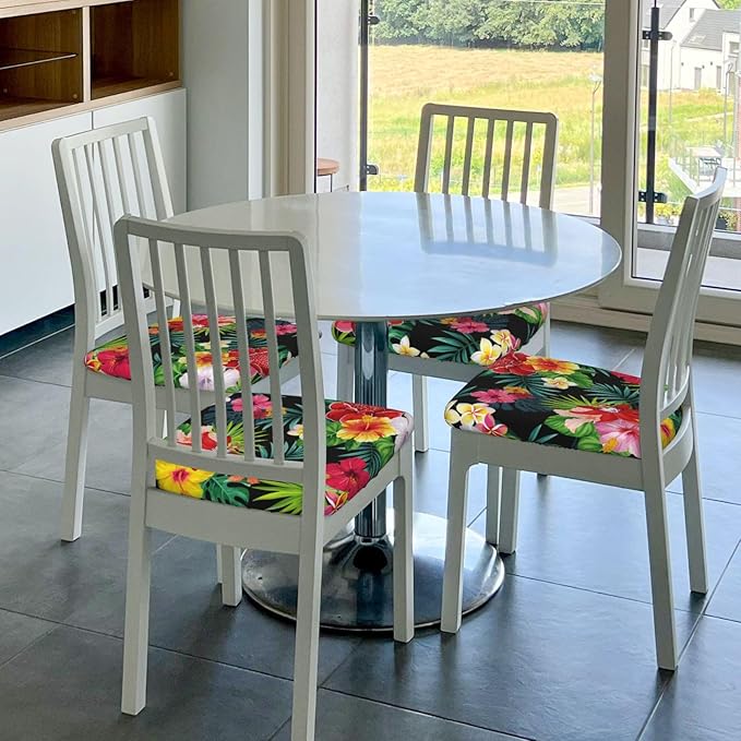 Seat Covers for Dining Room Chairsset of Set of 4, Hawaiian Floral Flower Stretch Chair Seat Covers Cushion Slipcovers for Kitchen Office