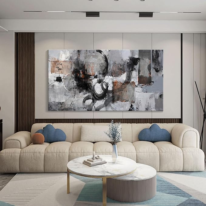 Pogusmavi Large Wall Art Abstract Black And Grey Canvas Wall Art Living Room Wall Decor Paintings Decorations Modern Wall Decor for Bedrooms Framed Artwork for Walls 29×58in