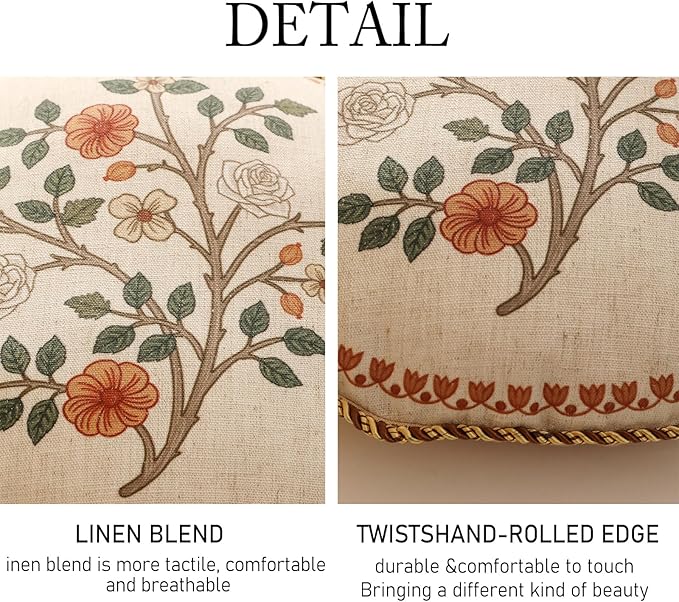 Design Linen Classic Throw Pillow Covers Diameter 16" Pack of 2, French Farmhouse Round Cushion Covers with Orange White Floral Pattern Decor Pillowcases for Bed,Living Room,Outdoor,Car