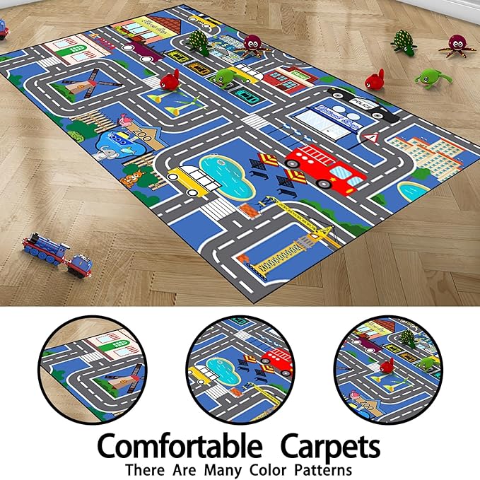 Car Rugs for Kids Toy - Car Track Carpet for Boys Road Rug for Bedroom Road Map Carpet for Kids Toy Play Mat Farm, 4. 5x6 Feet