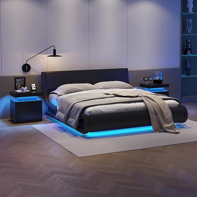 LED Nightstand with 2 Drawers Modern Night Stand with LED Lights Night Stands for Living Room,Bedroom