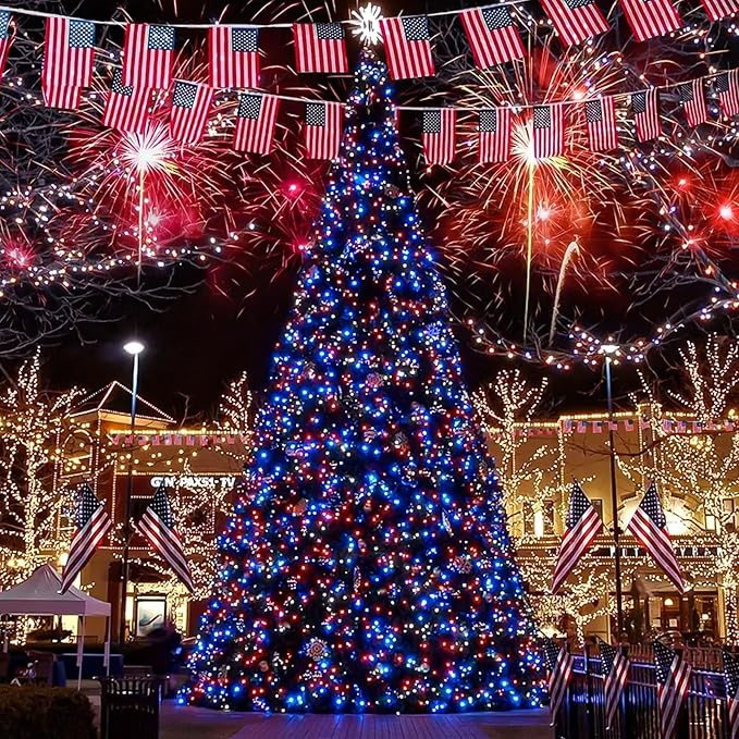 KAQ Connectable 240LED Red White & Blue String Lights Outdoor/Indoor, Extendable Plug in Twinkle Fairy Lights Waterproof with 8 Modes&Timer Function for Garden Bedroom Tree Christmas Decorations