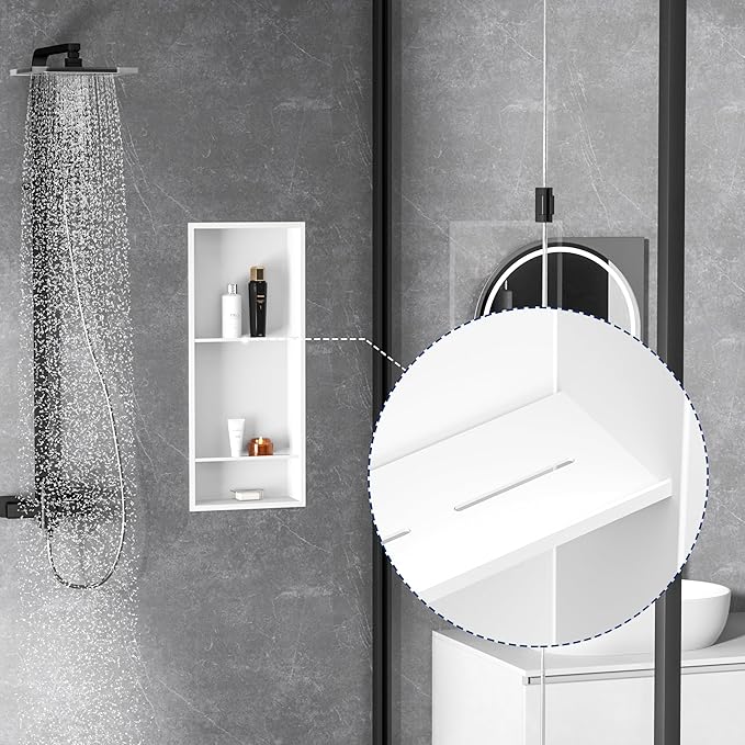 Stainless Steel Shower Niche 12" X 29", No Tile Needed Wall Niche Three-Tier Shower Niche Shelf, Recessed Niche Shower for Bathroom Storage, Matte White