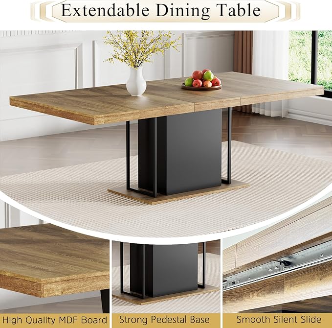 Goujxcy 78.7" Farmhouse Extendable Dining Room Table Set for 4, 5-Piece Rectangle Kitchen Dining Room Table Set with Wood Base and 4 Green Velvet Dining Chairs, Extending Kitchen & Dining Table Set