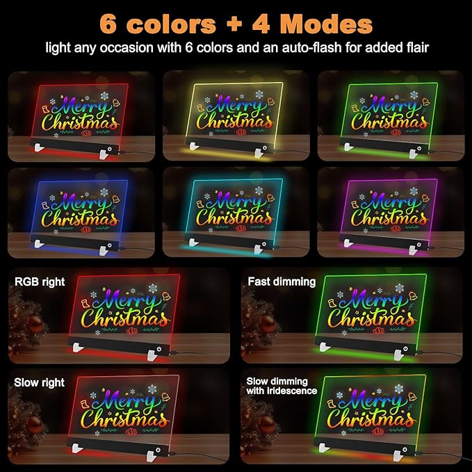 13.7X 10Inch 6 Color LED Drawing Board for Kids, LED Note Board with Colors，Light Up Acrylic Dry Erase Board with Stand,7 Markers, Rewritable Message Board Creative Fun for Home, Classrooms, Gifts.