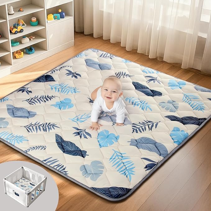Baby Play Mats for Floor, 47x47 Playpen Mat, Thicken Cushioning Padding Foam Playmate for Baby and Toddlers Infants, Non-Slip & Machine Washable Tummy Time Mat