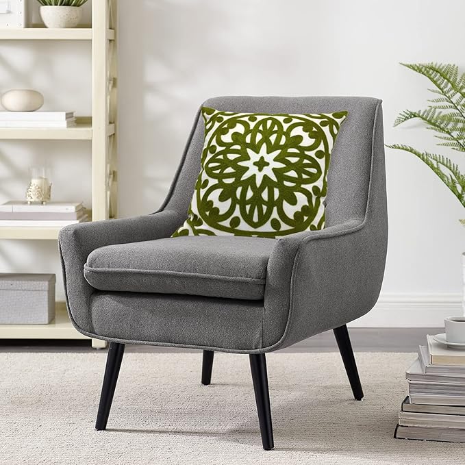 Alysheer Embroidered Decorative Throw Pillow Cover 18x18 inch, Cozy Boho Mandala Chic Knit Pattern, Soft 100% Cotton Canvas Cushion for Sofa Couch Living Room Bedroom(Olive Green)