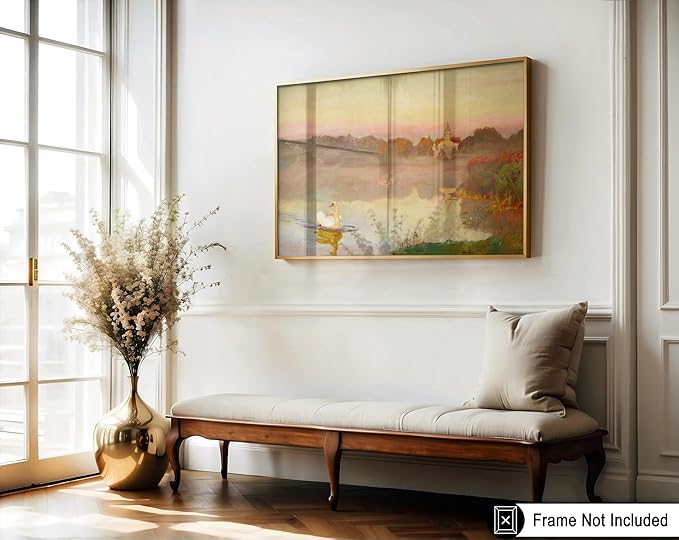 Poster Master Vintage Pond in Radziejowice - Retro Swan Print - Lake Landscape - Farmhouse Animal Lover - Aesthetic Living Room or Office Decor - 16x20 UNFRAMED Wall Art