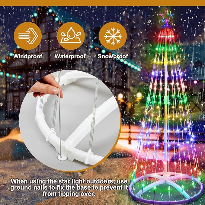 3 Pack 6/7/8FT Christmas LED Cone Tree Lights 24 Modes Color Changing with Timer Foldable Lighted Trees Waterproof Outdoor String Lights Holiday for Christmas New Year Xmas Decorations