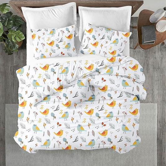 Kotton Culture 120"x98" 1 Pc Oversized King Duvet Cover Only 100% Egyptian Cotton - 600 TC Comforter Cover, Zipper Closure & Corner Ties - Fits Large King Inserts (Oversized King, Forest Birds)