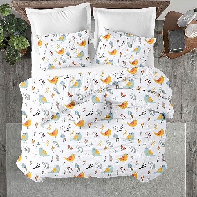 Kotton Culture 1 Pc California King Size Duvet Cover Only -100% Egyptian Cotton Sateen 600 Thread Count Ultra Soft Premium Durable Comforter Cover Zipper Closure & Corner Ties (Forest Birds,104"x98")