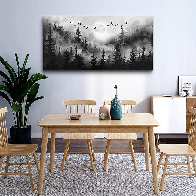 Lapremoly Forest Tree Painting for Living Room Modern Landscape Wall Art Canvas Prints Black And White Pictures Home Decor Bedroom Bathroom Office Wall Decor Artwork Ready To Hang Home Decoration