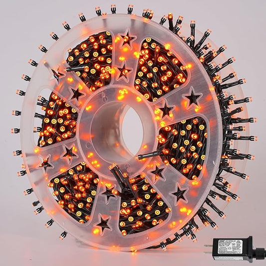 QITONG 165ft 500 LED Orange Lights for Halloween, Halloween Lights Outdoor Waterproof with 8 Modes, Green Wire Christmas String Light Plug in Indoor