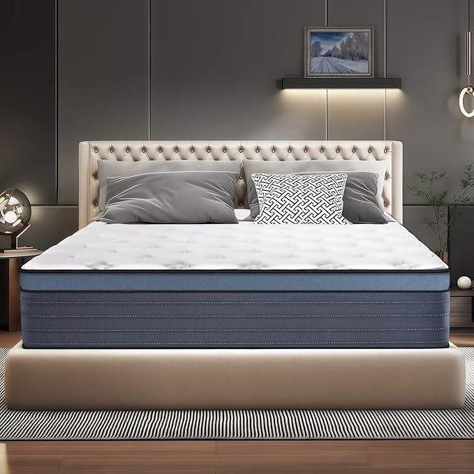 Queen Size Mattress in a Box 12 Inch Hybrid Mattress [Enhanced Stability], Medium Firm Memory Foam and Pocket Spring Construction, Motion Isolation