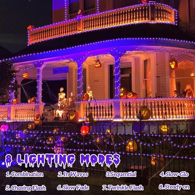 QITONG 165ft 500 LED Purple String Lights, Halloween Lights Outdoor Waterproof with 8 Modes, Green Wire Christmas Twinkle Lights Plug in Indoor