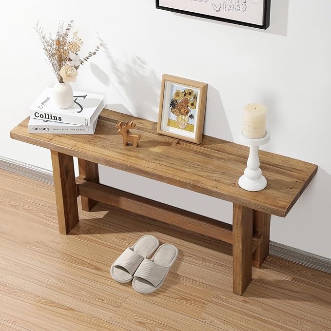 Reclaimed Solid Wood Bench, 43.3" Farmhouse Entryway Bench for Hallway, Kitchen, Dining, Bedroom, Narrow Indoor Bench with Rustic Charm