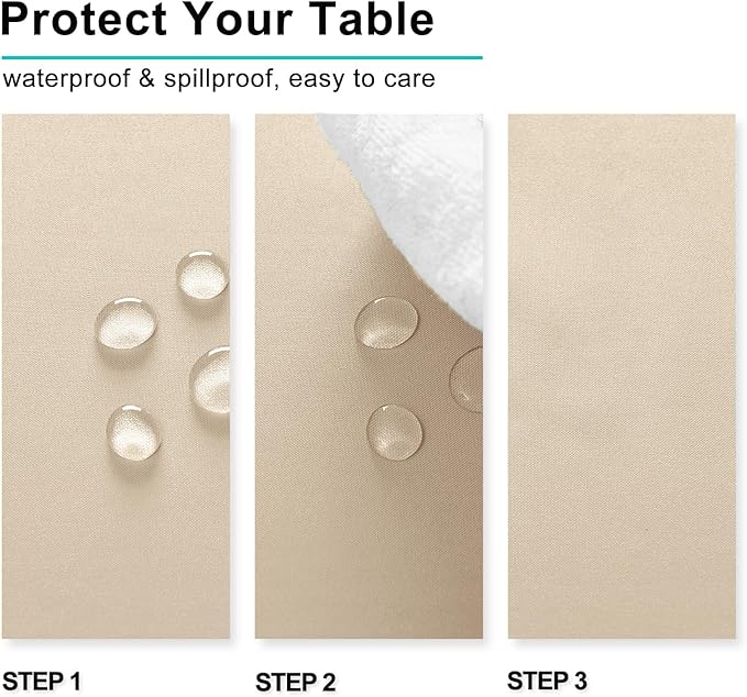 Hiasan Waterproof Tablecloth Rectangle - Washable Fabric Table Cloth for Dining Room Kitchen Birthday Party and Outdoor Use, Beige, 30 x 60 Inch