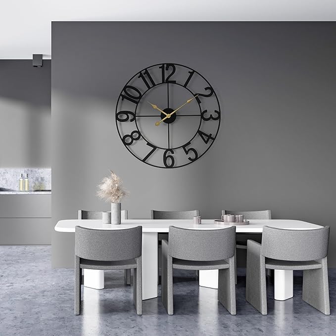 Sorbus 24-Inch Large Wall Clock – Decorative Black Metal Clock with Gold Hands – Silent, Battery Operated, Modern Wall Decor for Living Room, Kitchen, or Office – Great Gift for Housewarming or Office