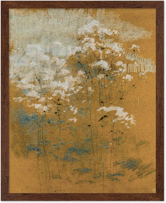 Poster Master Vintage Wild Flowers Poster - Retro Tonal Botanical Painting Print - Abstract Art - Floral Art - Farmhouse Art - Aesthetic Flower Shop or Living Room Wall Decor, 11x14 Brown Framed