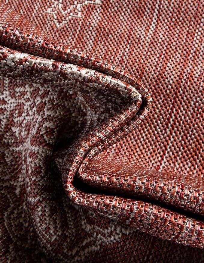 Unique Loom Outdoor Traditional Collection Area Rug - Antique (10' x 13' 1" Rectangle Rust Red/Ivory)