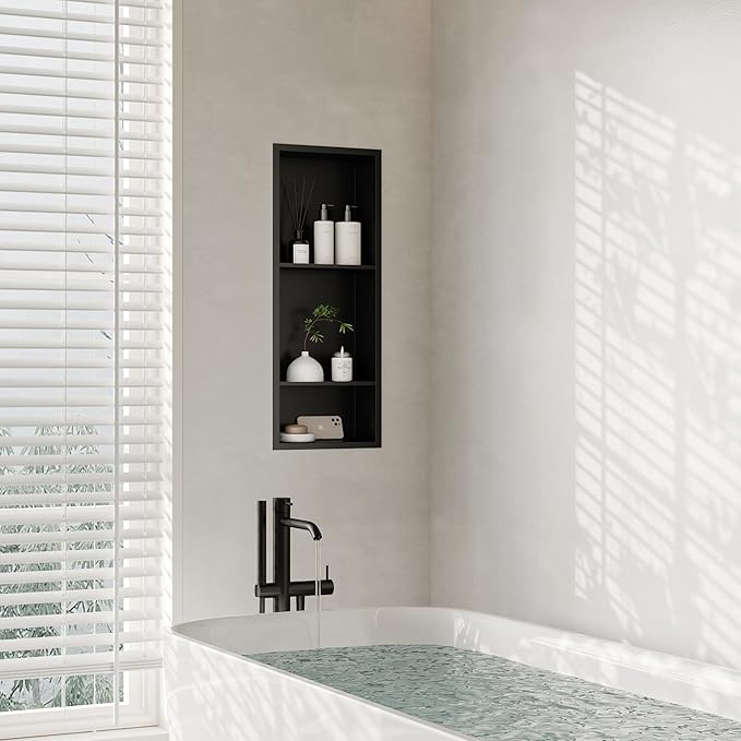 Stainless Steel Shower Niche 12" X 29", No Tile Needed Wall Niche Three-Tier, Recessed Shower Shelf for Bathroom Storage, Matte Black