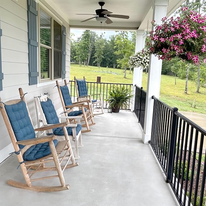 Rave Pacific Blue Porch Rocker Cushions - Small - Indoor-Outdoor: Fade & Weatherproof - Latex Foam Filled Rocking Chair Seat Cushion & Backrest Pad Set - Solid Color