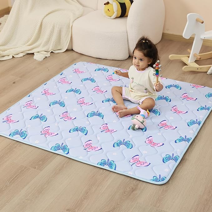 Viviland Baby Play Mat 50" x 50", Extra Thick Big Baby Mat for Baby/Toddler, Non-Slip & Machine Washable (Purple Butterflies)
