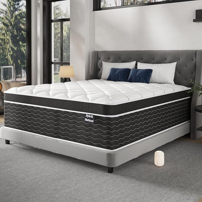 10 Inch Full Size Mattress in a Box, 7-Zone Contouring Support Hybrid Full Bed Matress, Pocketed Springs with Memory Foam, Comfort Sleep, Motion Isolation, CertiPUR-US Certified, Medium Firm
