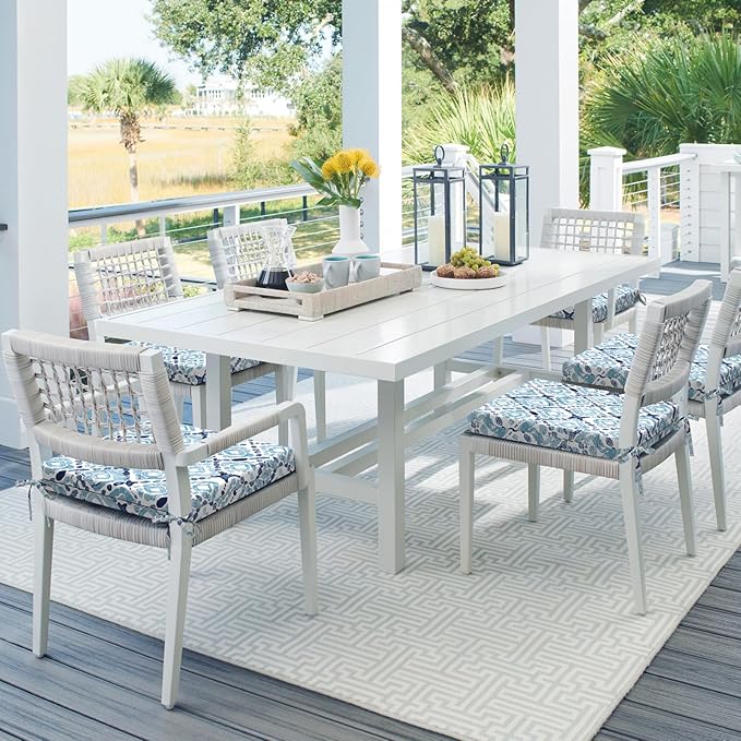 Set of 4 Outdoor Square Chair Cushions 18.5"x16"x2" for Patio, Water Resistant Patio Dining Seat Pads Replacement for Kitchen Garden and Outdoor Furniture Decoration - Boho Geometry Blue