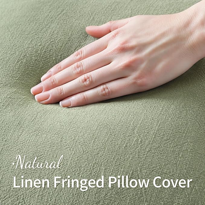 MIULEE Decorative Throw Pillow Covers Neutral Linen Fringe Throw Pillows Euro Shams Set of 2 Sage Green Boho Farmhouse Cushion Covers for Couch Sofa Bed Living Room Spring Home Decor 22x22 Inch