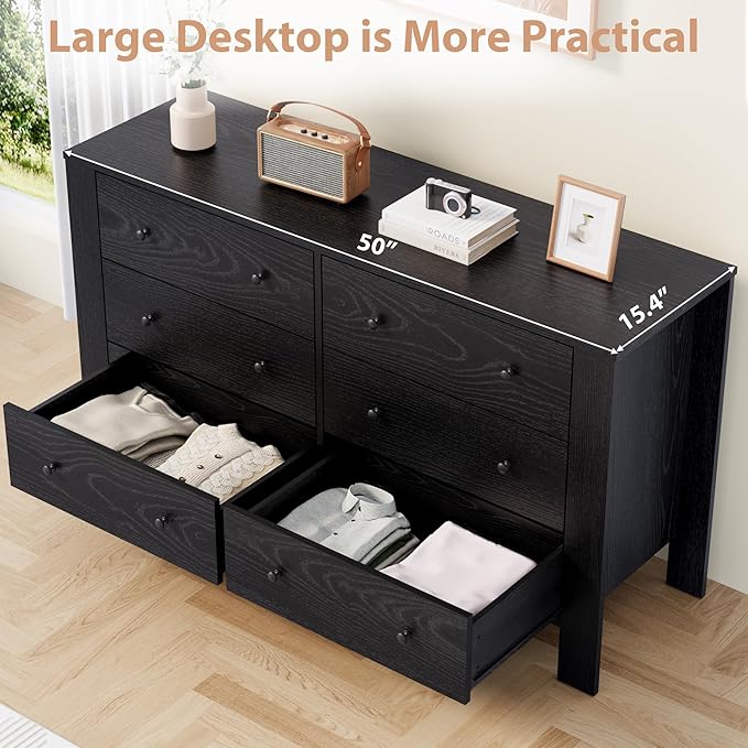 GarveeHome Black 6 Drawer Dresser for Bedroom, Modern Wide Dresser Organizer with Storage Drawers, Wooden Chests of Drawers for Bedroom, Entryway, Hallway, Home Office
