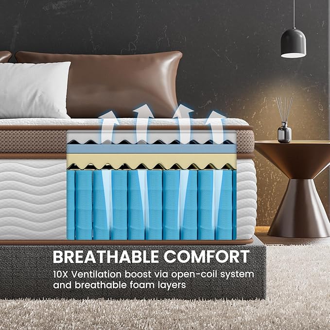 BedStory Medium Firm King Mattress - 12 Inch Hybrid Mattress King with Optimal Spinal Support for Back Pain Relief - 2.0mm Advanced Pocket Spring and Motion Isolation, CertiPUR-US Certified