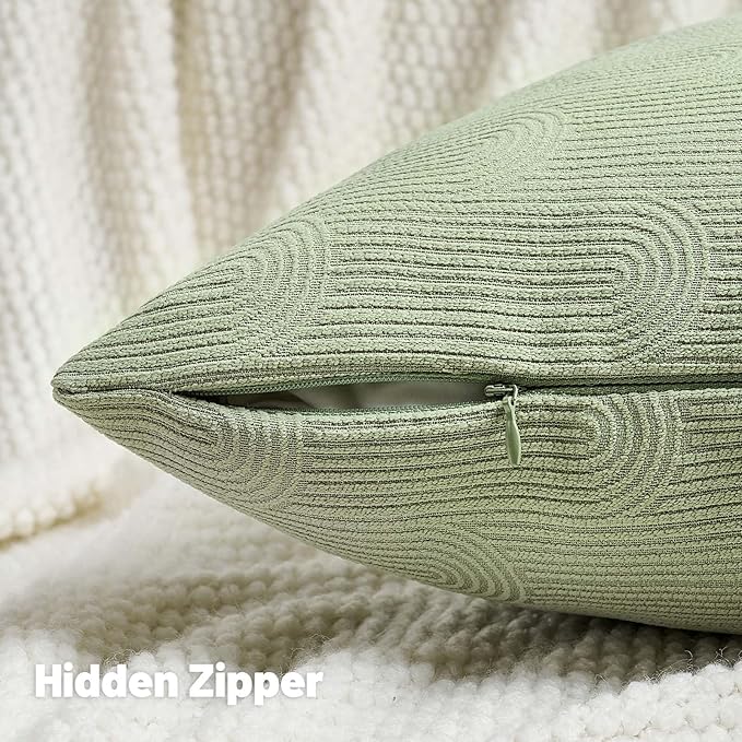 FUTEI Sage Green Chenille Decorative Throw Pillow Covers 22x22 Inch Set of 2,Soft Cozy Striped Geometric Patterns Cushion Case,Modern Home Decor for Couch Bed Living Room