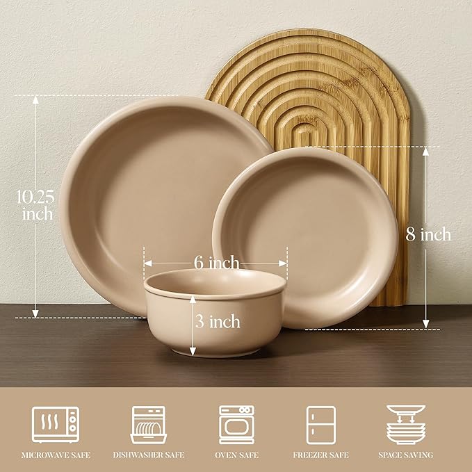 GZG Vintage Series - Ceramic Dinnerware Set for 8, 24 Pieces Stoneware Plates and Bowls Set, Lead-Free, Handcrafted Dishes Set, Microwave & Dishwasher Safe - Warm Apricot