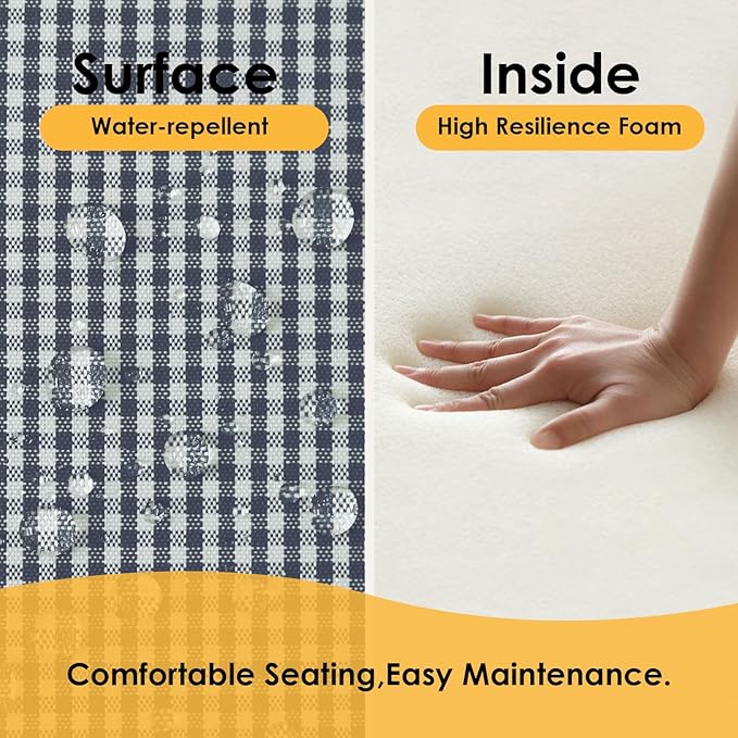 Outdoor Square Corner Seat Cushion, 18.5"x16"x3", Set of 4, Non Slip Seat Cushion Pads with Removable Cover for Patio Furniture, Garden Yard Lawn, Black White Mini Check