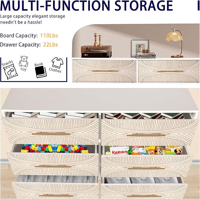 Dresser Set of 3, Wide 6 Drawer Chest & Two 3 Drawer Chest, Modern Bedroom Dresser with Texture Beige Finish for Entryway