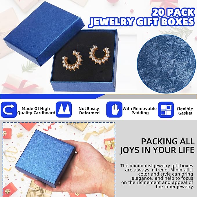 Glarks 12pcs Baby blue Jewelry Gifts Boxes Kit, 3.5 x 3.5 x 1.1in Jewelry Boxes for Ring Earring Jewelry, Christmas, Birthday, Anniversaries, Valentine’s Day, Mother’s Day and Other Festivals