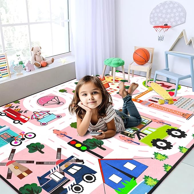 Road Map Carpet for Kids - Kids Rugs for Playroom Car Rugs for Toy Car Play Mats for Floor City Rug Play Mat, 2. 5x4 Feet