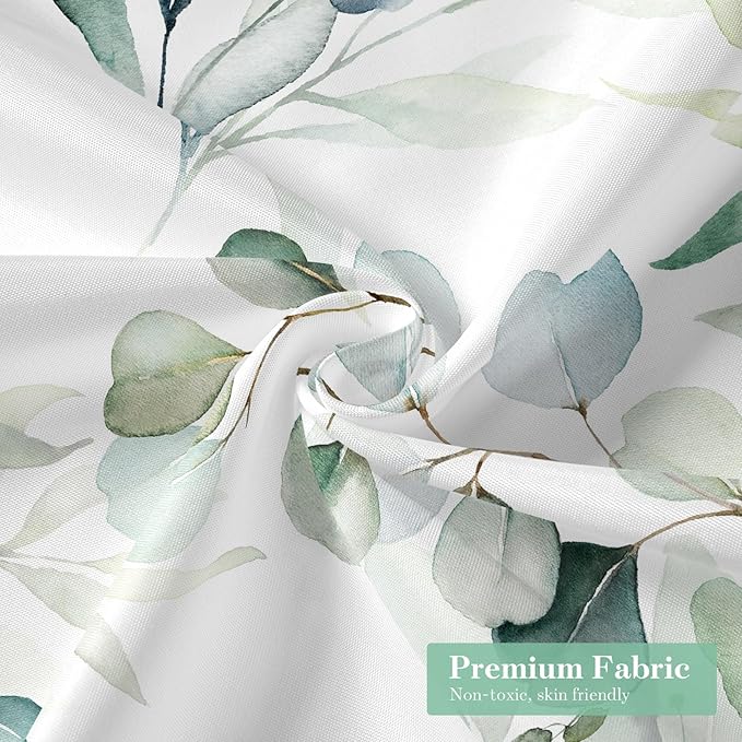 MitoVilla Sage Green Small Stall Shower Curtain 36 x 72, Spring Floral Narrow Half Size Fabric Elegant Shower Curtains for Modern Chic Bathroom Decor, Summer Watercolor Eucalyptus Leaf