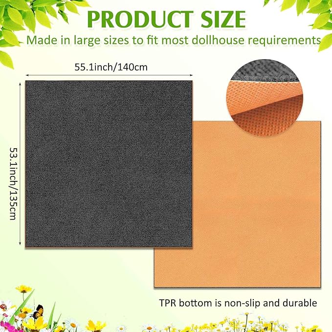 Nuanchu Outdoor Playhouse Mat Washable 55''x 53'' Large Waterproof Activity Rug Durable Polyester with Non Slip TPR Bottom Portable Game House Play Mat Playhouse Accessories for Kids Home Garden Patio