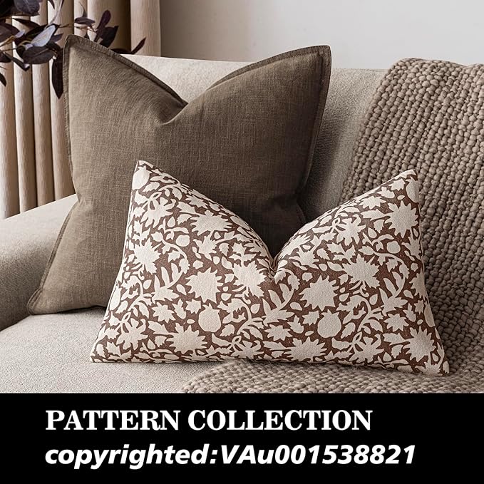 Foindtower Set of 2 Decorative Neutral Floral Lumbar Throw Pillow Covers Accent Farmhouse Cushion Covers Boho Vintage Pillowcase for Couch Sofa Bedroom Living Room Home Decor Outdoor,12×20 Inch,Brown