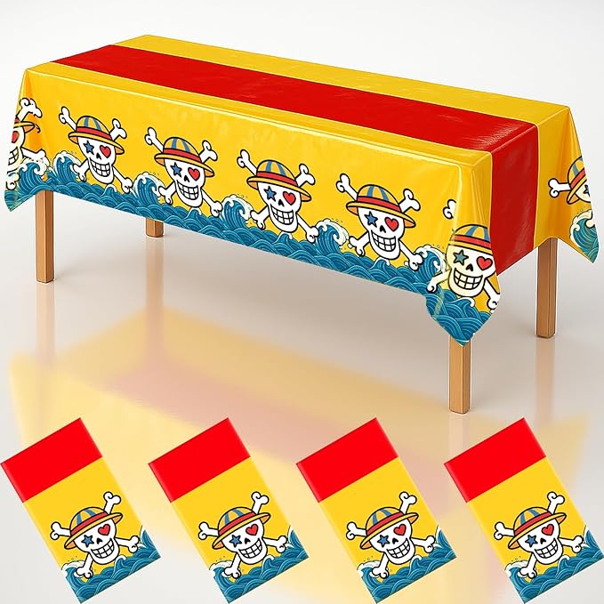 4Pcs 2in1 Straw Hat Skull Birthday Party Decorations Tablecloth, 54" x 108" Table Cloth Disposable Rectangle Plastic Table Cover for Kids Baby Shower Party Supplies