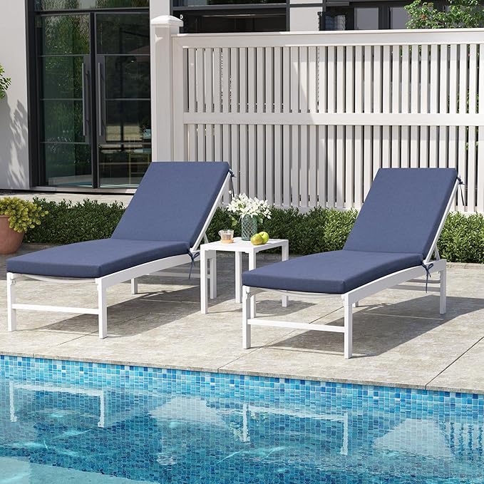 Crestlive Products Chaise Lounge Cushions Outdoor Set of 2, Lounge Chair Cushions for Patio Furniture, Waterproof Lounger Cushions for Pool, Deck, Lawn, 80''L x 23''W x 3''T, Sky Blue