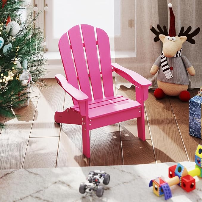 Giantex HDPE Kids Adirondack Chair - All-Weather Lawn Toddler Chair with Ergonomic Design, Children’s Outdoor Chair for Toddlers Ages 3-8, Kid’s Patio Furniture for Deck, Garden (1, Pink)