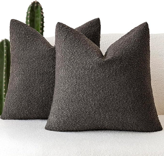 Foindtower Pack of 2 Textured Boucle Throw Pillow Covers Accent Solid Decorative Pillow Cases Cozy Woven Couch Cushion Case for Sofa Bedroom Living Room Home Decor, 20 x 20 Inch,Dark Brown