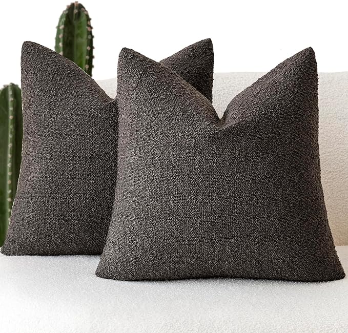 Foindtower Pack of 2, Decorative Textured Boucle Throw Pillow Covers Accent Solid Pillow Cases Cozy Soft Couch Cushion Case for Chair Sofa Bedroom Living Room Home Decor 22 x 22 Inch Dark Brown