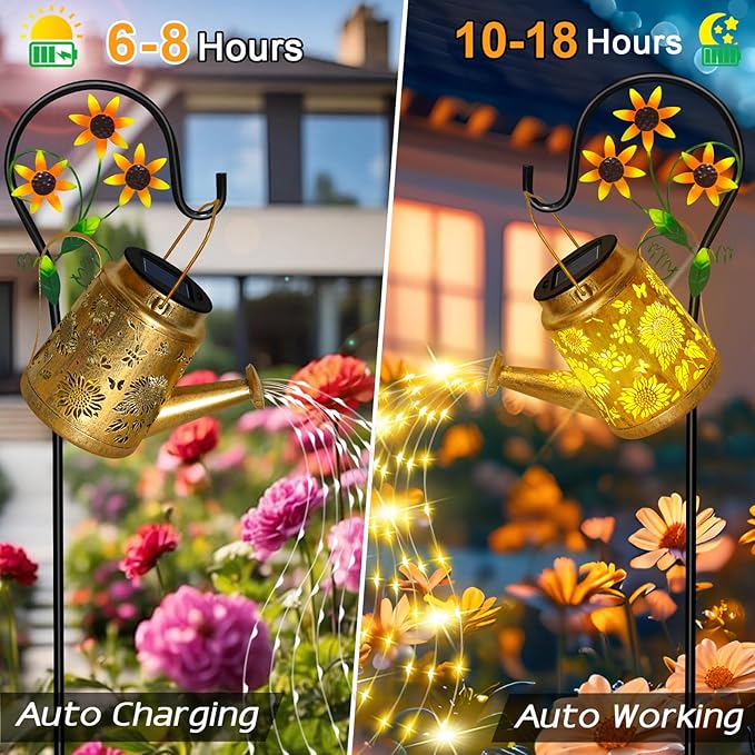 Sunflower Solar Watering Can Lights, Outdoor Waterproof Garden Lanterns with Shepherd Hook, Solar Garden Decor for Yard Outdoor Landscape Pathway Porch Patio, Gift for Women Mom Grandma, 2 Pack
