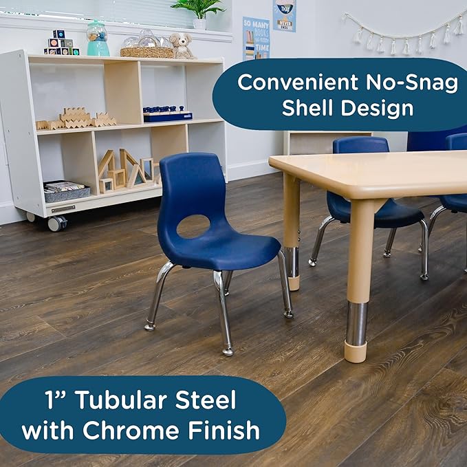 Children’s Factory MyPosture Plus 10" Chair, Navy with Chrome Legs, 2 Pack, Stackable Ergonomic Seating Solution for Classrooms and Homeschools