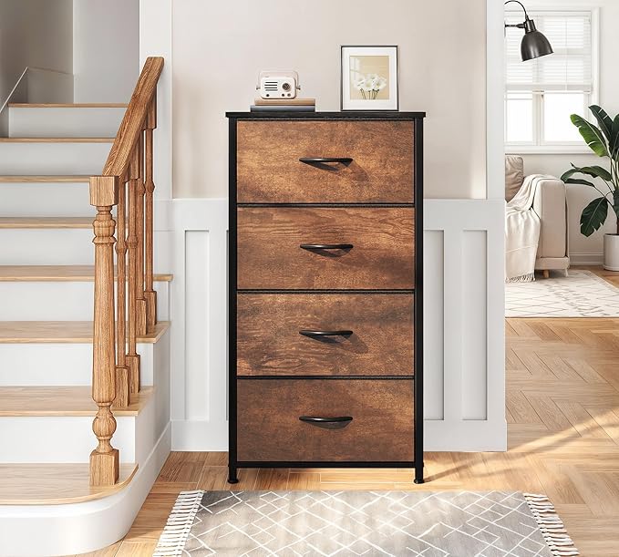 YITAHOME Dresser with 4 Drawers - Fabric Tower, Organizer Unit for Living Room, Closets - Sturdy Steel Frame, Easy Pull Fabric Bins & Wooden Top