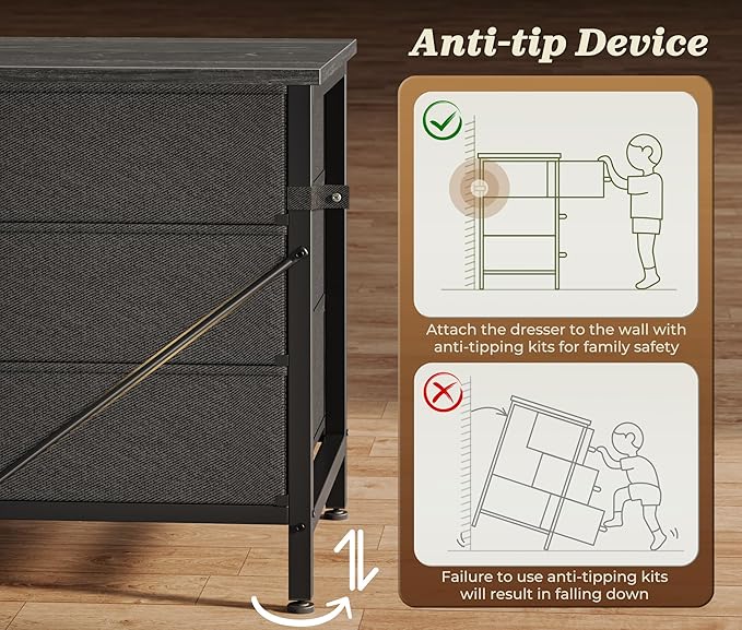 Huuger 78.7 inch Long Dresser for Bedroom, 15 Drawer Fabric Dresser for Closet, Large TV Stand for 65, 75, 85 inch TV, Wide Chest of Drawer with Storage, 78.7" W x 12.9" D x 26.7" H, Charcoal Black